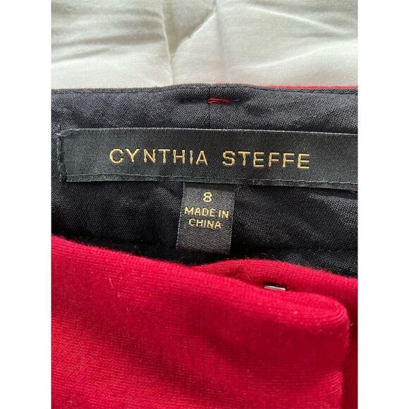 Cynthia Steffe Red Straight Pants with Black Accents Midrise Size 8 - Picture 3 of 13